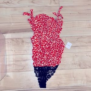 The Free People Bare it All Black Animal Print Tie-Strap Bodysuit, brand new.